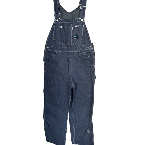 Vintage 70s Sears perma prest Tri blend dark wash bib overalls USA made men’s S - Picture 1 of 6